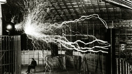 A Multiple Exposure Picture of Tesla with His Magnifying Transmitter